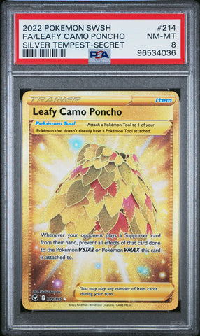 PSA NM-MT 8 Leafy Camo Poncho (214/195) [Sword & Shield: Silver Tempest] - 96534036