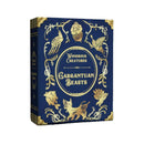 Wondrous Creatures: Gargantuan Beasts board game expansion box featuring ornate blue and gold fantasy artwork. The decorative cover displays mythical creatures arranged around an elegant central title frame. The Victorian-style design uses rich navy blue background with intricate golden illustrations and ornamental corner details.
