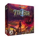SideQuest: 7th Sea board game box featuring dramatic fantasy artwork with a lone figure standing in a moody, atmospheric landscape. The box displays the game's logo prominently against a rich backdrop of purples, reds, and oranges that creates an adventurous, mysterious tone.