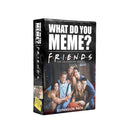 What Do You Meme? Friends Edition expansion pack box featuring the iconic Friends TV show cast arranged in a group pose against a brick apartment backdrop. The black game box displays the colorful Friends logo with its distinctive multicolored dots, positioned above a promotional photo of the six main characters.