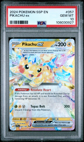 PSA GEM MT 10 Pikachu Ex (57) [Ssp En-Surging Sparks] - 108030927