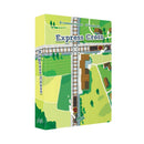 he box art shows a top-down view of a train route with wooden railway bridges, rolling hills, and scattered buildings in vibrant greens and yellows. The game title "Express Cross" is prominently displayed across the top of the package in bold lettering.