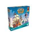 Captain Flip board game box showing a colorful pirate-themed adventure with a sailing ship and cartoon crew members against a blue sky with clouds. The box features vibrant artwork depicting pirates, sea creatures, and maritime elements in a whimsical illustrated style.