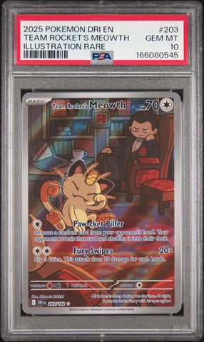 PSA GEM MT 10 Team Rocket'S Meowth (203/182) [Dri En-Destined Rivals] - 166080545