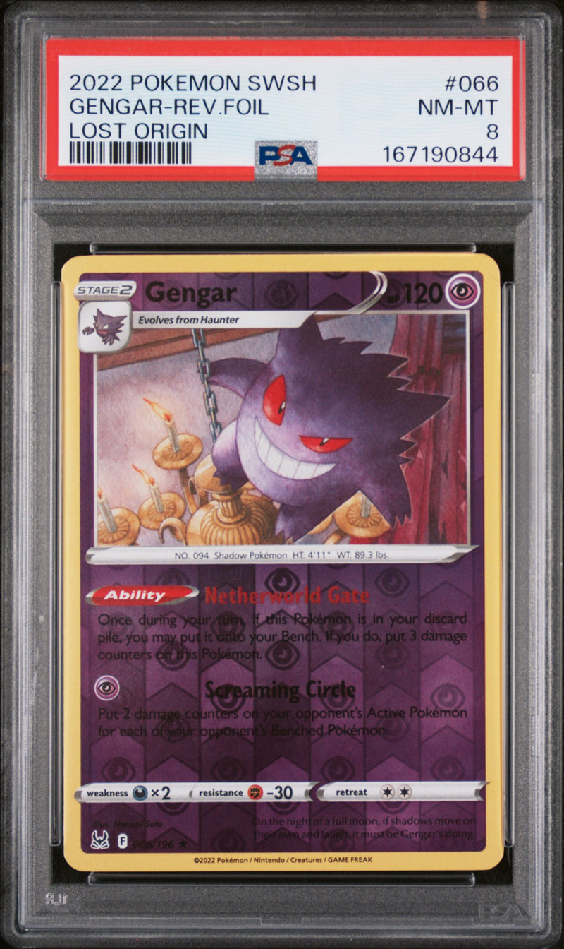 PSA NM-MT 8 Gengar-Rev.Foil (066/196) [Sword & Shield Lost Origin] - 167190844