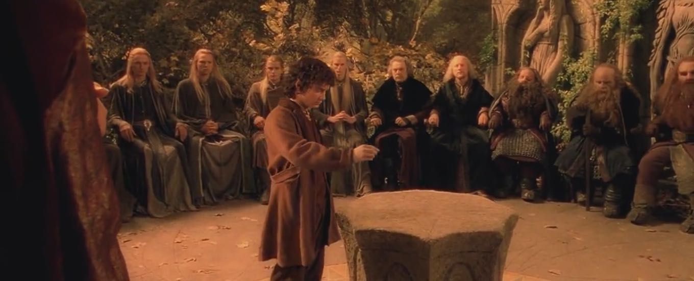 Frodo at the Council of Elrond decides to carry the One Ring