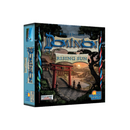 Dominion: Rising Sun expansion box featuring a Japanese-inspired design with a traditional red torii gate set against a sunset landscape. The box art depicts stone steps leading up to the gate with silhouetted figures, surrounded by lush greenery and trees in a serene, atmospheric scene. The packaging displays the distinctive blue Dominion branding.