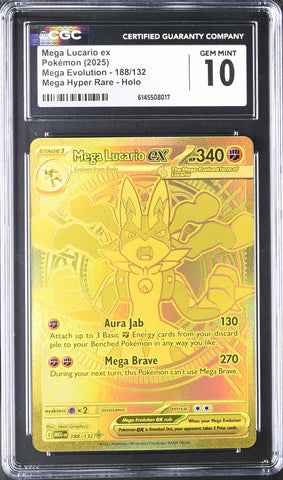 CGC GEM MINT 10 Mega Lucario ex (188/132) [Mega Evolution] - 6145508017