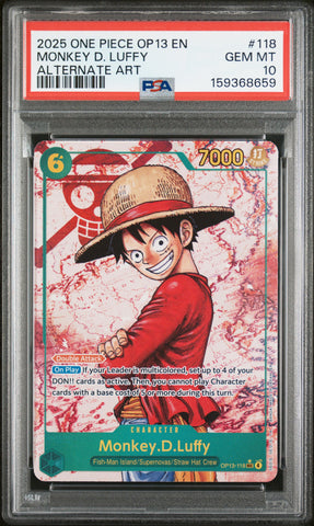 PSA GEM MT 10 Monkey D. Luffy [Op13-Carrying On His Will] - 159368659