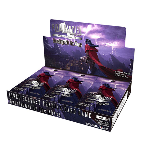 Gunslinger in the Abyss booster box featuring Vincent crouched upon a rooftop looking at a stormy sky. 