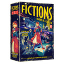 Fictions: Memoirs of a Gangster board game box featuring vintage-style artwork with characters in 1920s attire, classic cars, and noir-inspired scenes in blues and yellows.