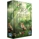 The box cover of Forest Shuffle showing a lush green forest scene with foxes, deer, and a butterfly against a backdrop of trees and foliage. The illustrated packaging features forest wildlife with berries and plants in the foreground.