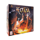 Shogun no Katana board game box featuring dramatic artwork of a swordsmith forging a katana in his workshop with sparks and flames illuminating the scene. 