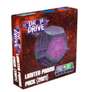 Drop Drive Limited Promo Pack (2021) board game box featuring a purple geometric dodecahedron against a starry red nebula background. The box displays the PhaseShift Games logo and showcases dramatic space-themed artwork with glowing purple and pink accents. The packaging emphasizes this is a limited promotional expansion with bold typography and cosmic visual effects.