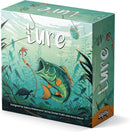 Box art for Lure showing the game's packaging with an underwater fishing theme. The teal-colored box features an illustrated bass fish jumping at a fishing lure against a background of aquatic plants and silhouettes of other fish.