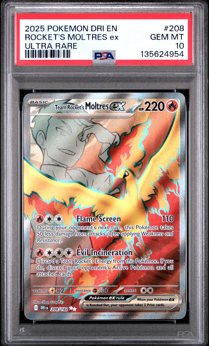 PSA GEM MT 10 Rocket'S Moltres Ex(208/182) [Dri En-Destined Rivals] - 135624954