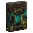 Gwent: Legendary Card Game box, featuring the logo and artwork from The Witcher universe. The packaging shows two characters facing each other against a green mystical background - Geralt of Rivia on the left and Ciri on the right. The elegant black box design includes 'The Witcher: Wild Hunt' branding at the bottom.