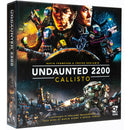 Undaunted 2200: Callisto board game box featuring dramatic sci-fi artwork with armored soldiers and mechs in combat poses against a space backdrop. The box art displays intense orange and blue lighting with futuristic military characters wielding weapons and technology on what appears to be a lunar or planetary surface.