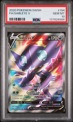 PSA GEM MT 10 Sableye V (194/202) [Sword & Shield: Base Set] - 137826986