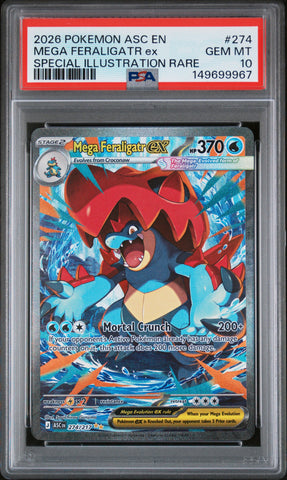 PSA GEM MT 10 Mega Feraligatr ex (274/217) [Mega Evolution: Ascended Heroes] - 149699967