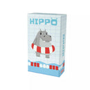 Hippo board game box featuring a gray cartoon hippo wearing a red and white striped life preserver ring. 
