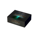 Sanctuary: The Keepers Era board game box featuring dark packaging with golden lettering and a mystical green glowing effect across the center. The box displays the game's logo prominently on both the top and front face against a sophisticated black background.