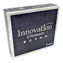 The square game box for Innovation Ultimate features a dark purple/black diamond pattern background with white text and small symbolic icons decorating the cover.