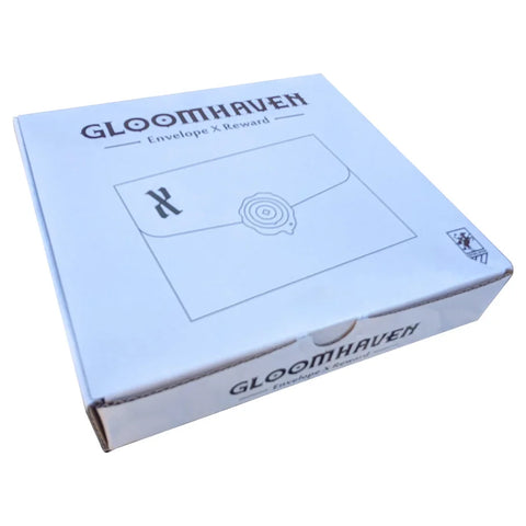 The box cover features the Gloomhaven logo and shows a simple illustration of an envelope.