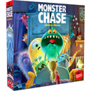 Monster Chase board game box  featuring colorful cartoon monsters including a large green monster with sharp teeth, a blue furry creature, and various other whimsical monsters emerging from around a child's bedroom.