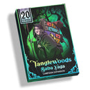 Tanglewoods Baba Yaga Campaign Expansion board game box featuring dark fantasy artwork of a hooded witch character carrying colorful potions in a mystical forest setting. The box displays prominent green and teal coloring with twisted tree branches framing the Gothic-style title text. A '20 Strong' logo appears in the upper left corner indicating the game series.