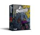 Summit: The Board Game box cover featuring dramatic mountain cave artwork with colorful adventuring characters exploring underground passages. The dark box design showcases detailed fantasy illustrations of explorers with gear and equipment navigating through rocky caverns with golden light streaming from above.