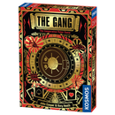 The Gang cooperative poker game box by Kosmos featuring bold red, black and gold artwork with a central vault door design. The box displays ornate casino-themed graphics including playing card suits, decorative borders, and vintage-style typography against a dramatic black background.
