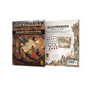 Gloomhaven: Jaws of the Lion Removable Sticker Set and Map packaging showing the front cover with fantasy adventure artwork and the back cover displaying sticker sheets and a detailed city map.