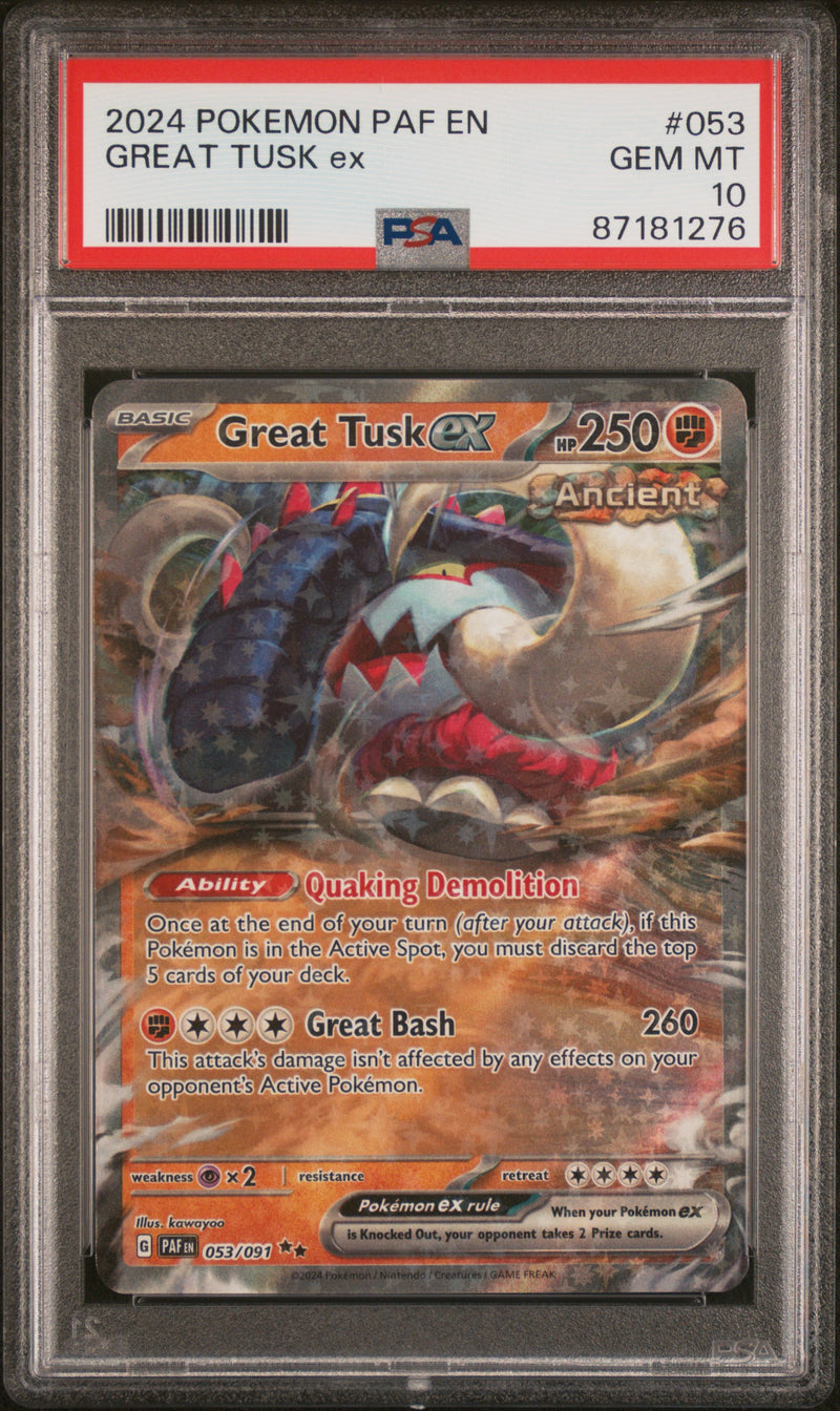 PSA GEM MT 10 Great Tusk Ex (053/091) [Paf En-Paldean Fates] - 87181276