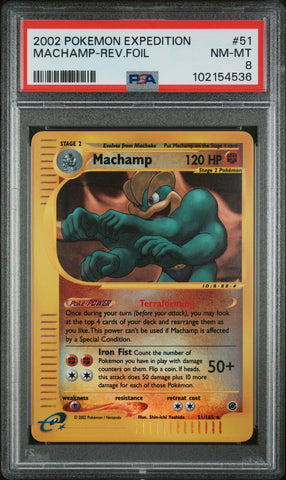 PSA NM-MT 8 Machamp-Rev.Foil (51/165) [Expedition] - 102154536