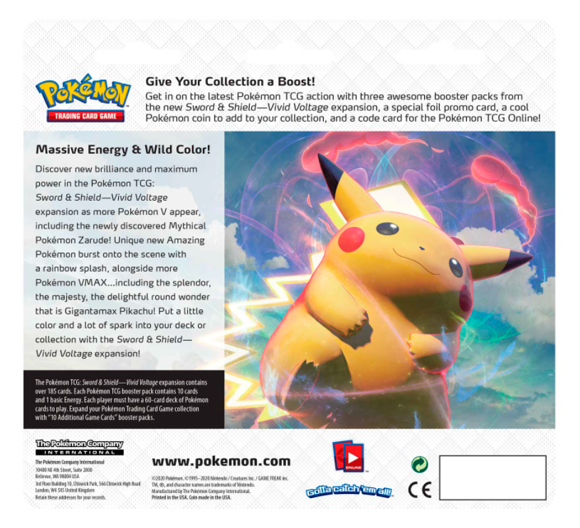 pokémon trading card game sword & shield - vivid voltage Pokémon TCG: Vivid Voltage: 3 Pack Blister