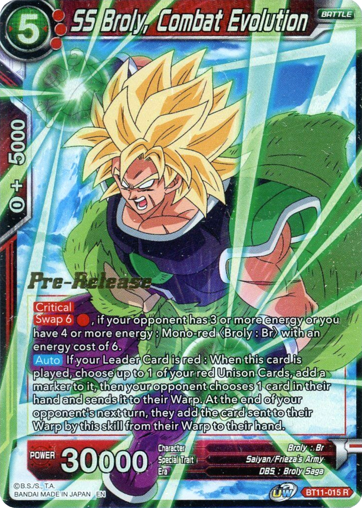 SS Broly, Combat Evolution (BT11-015) [Vermilion Bloodline Prerelease SS Broly, Combat Evolution (BT11-015) [Vermilion Bloodline Prerelease