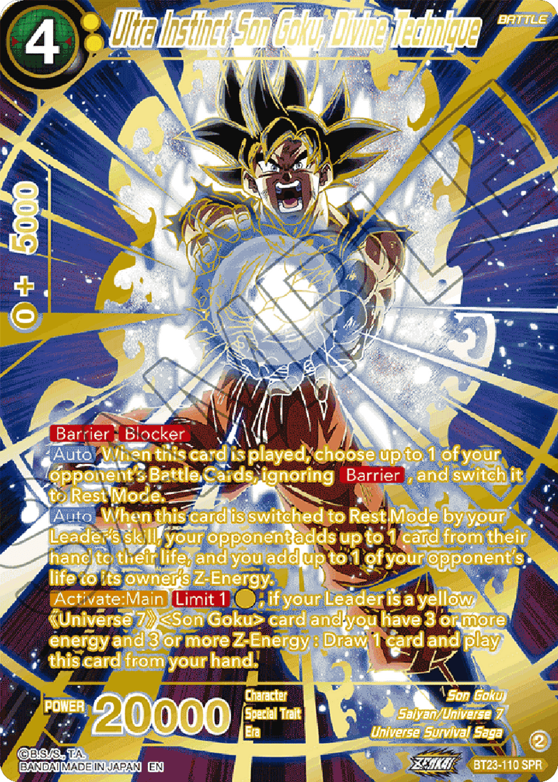 ultra instinct goku dragon ball super card game Ultra Instinct Son Goku, Divine Technique (SPR) (BT23-110) [Perfect Co