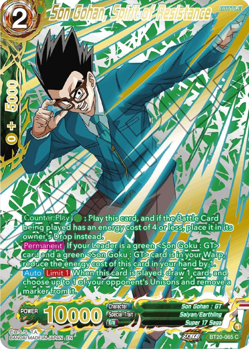 Son Gohan, Spirit of Resistance (Gold-Stamped) (BT20-065) [Power Absorbed]