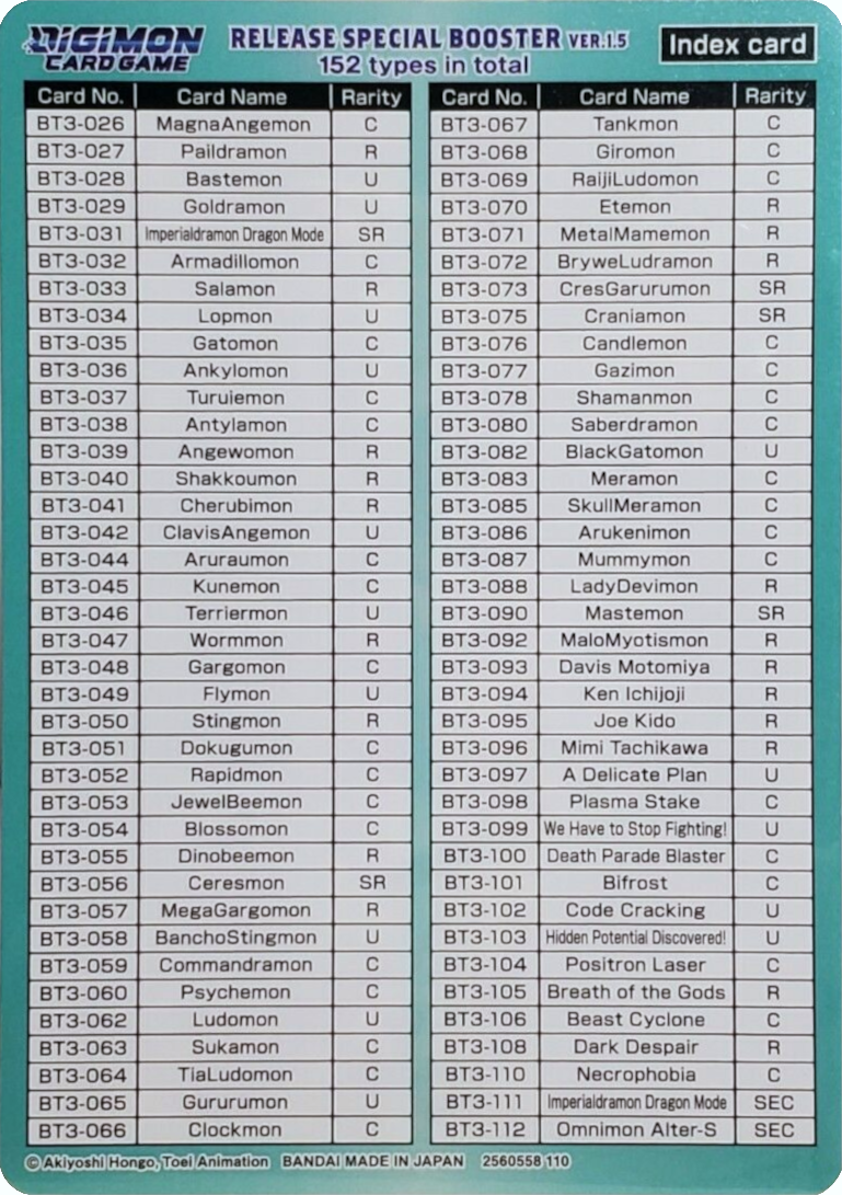 Release Special Booster Ver.1.5 Index Card (Player 2) [Release Special Booster Ver.1.5]