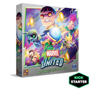 Box art for Marvel United: Return of the Sinister Six board game, featuring stylized cartoon illustrations of various Spider-Man villains including Doctor Octopus with mechanical arms in the center. The colorful box has a vibrant purple background with the Marvel United logo and a Kickstarter badge in the bottom corner. 