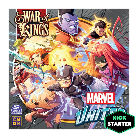 The colorful illustration shows Inhumans characters including Black Bolt and other heroes battling against cosmic foes with energy effects and dramatic motion lines.